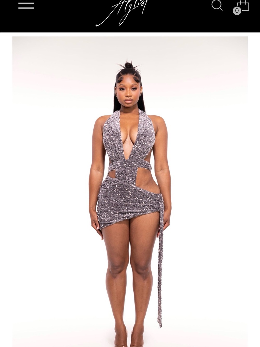 Plunging Halter Sequin Mini Dress - Silver